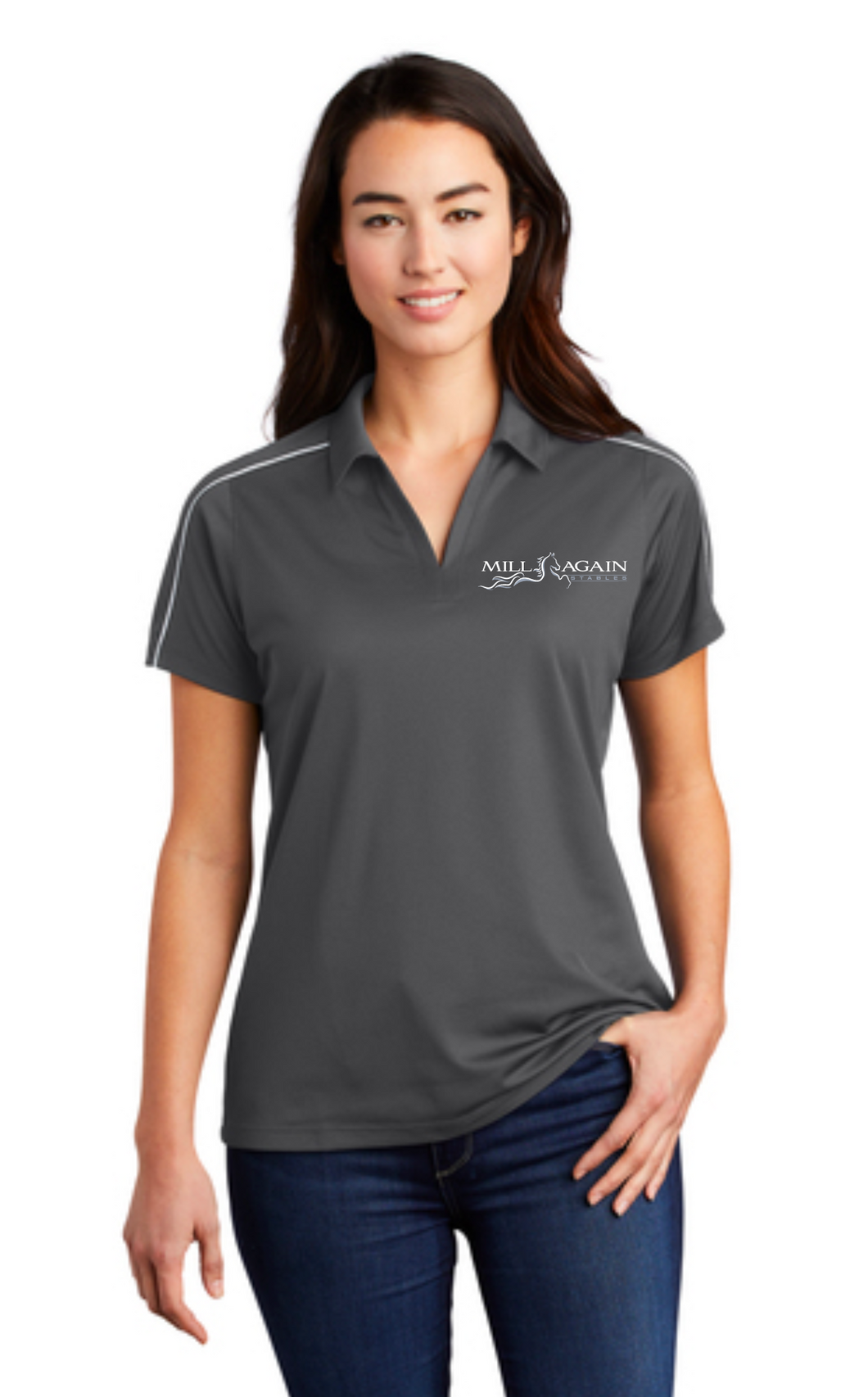 Mill-Again Stables - Sport-Tek® Ladies Micropique Sport-Wick® Piped Polo